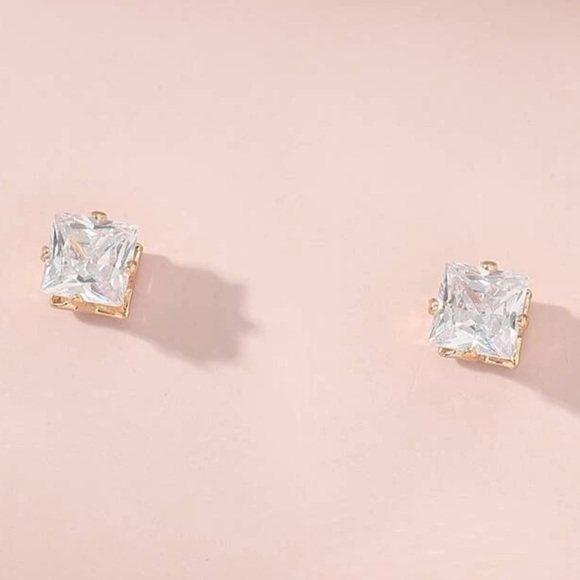 Gold Plated Sterling Silver Cubic Zirconia Stud Earrings - Picture 3 of 7